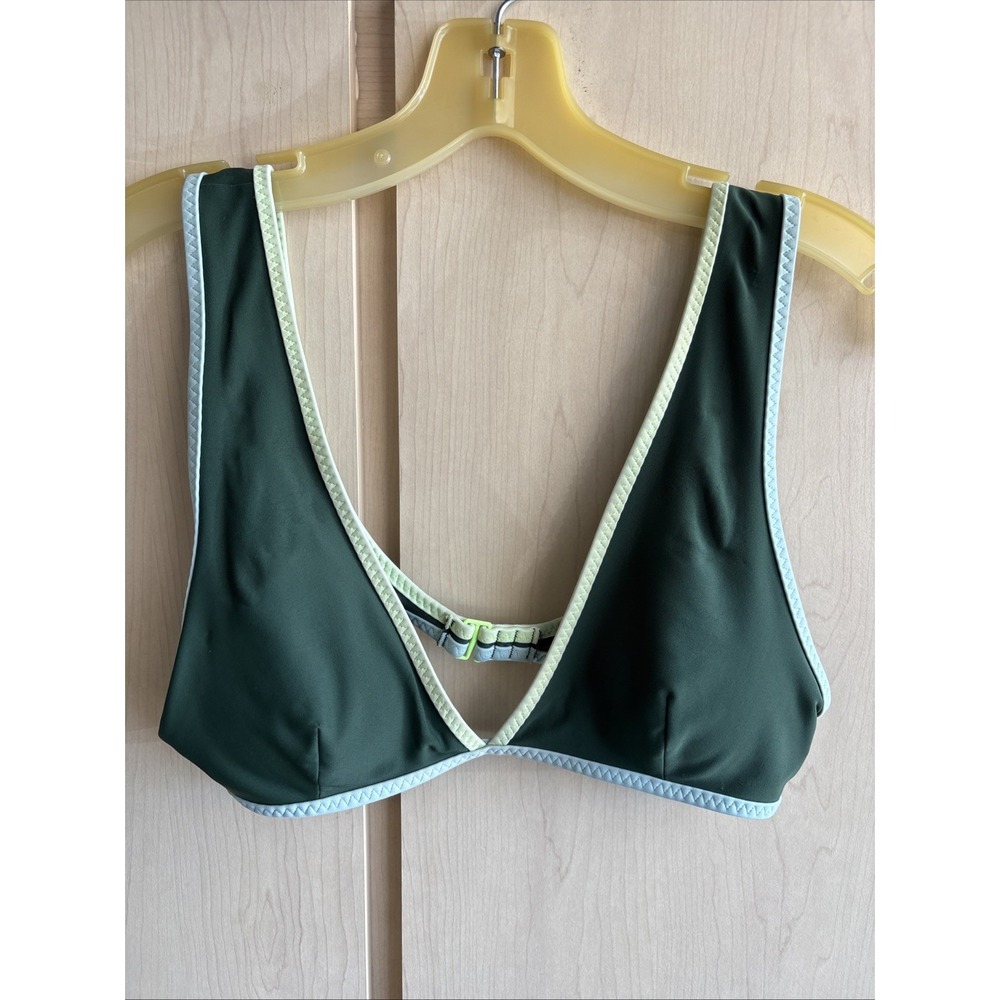 Aerie Wide Strap Plunge Scoop Bikini Top Size Small Padded Clasp Green
